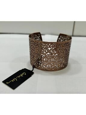Cookie Lee lace design cuff bracelet in bronze tone finish